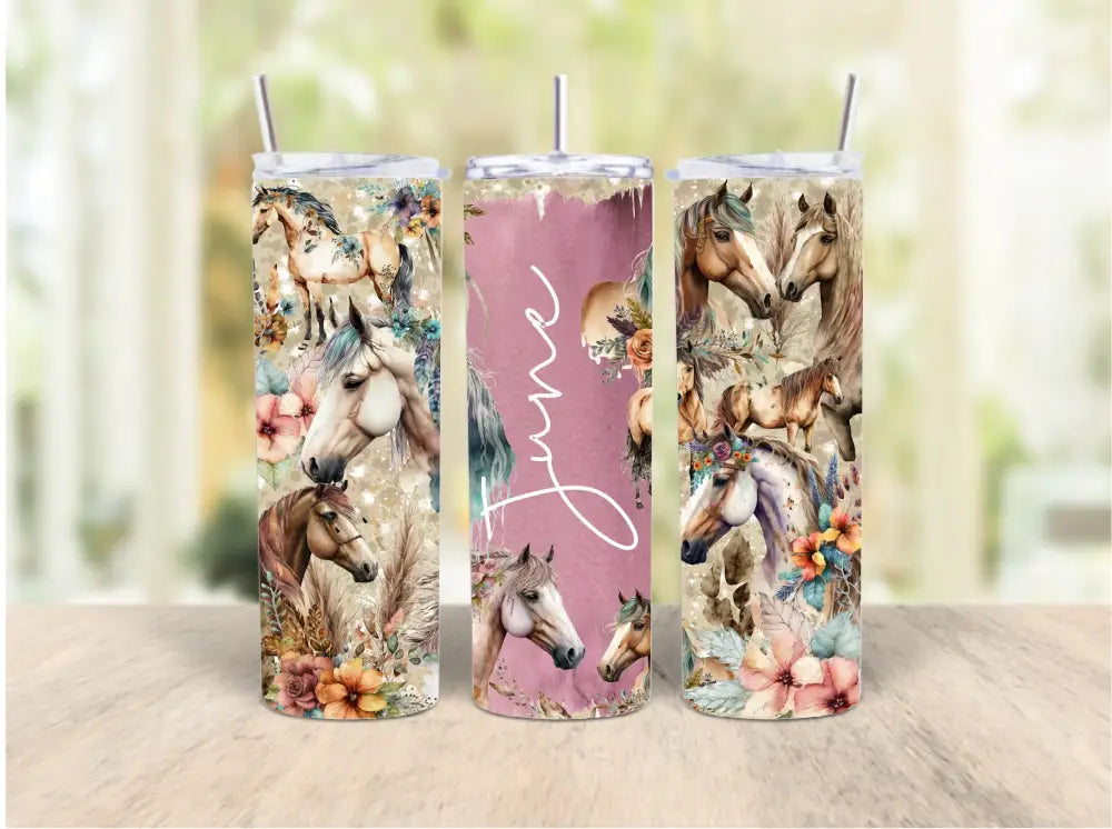 Boho Horse Design Custom Name Skinny Tumbler