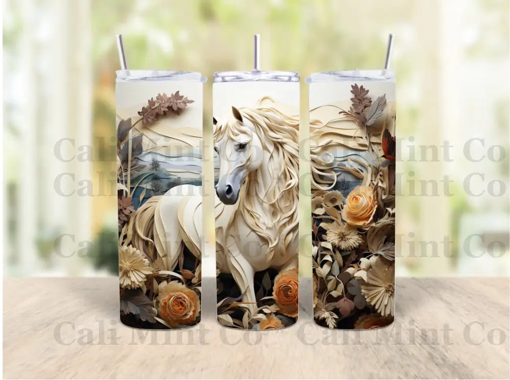 3D Horse Tumbler White Skinny Tumbler