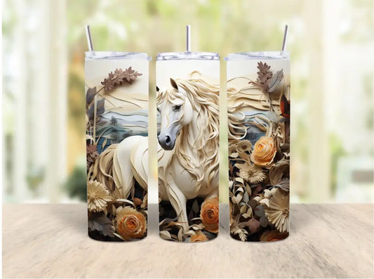 3D Horse Tumbler White Skinny Tumbler