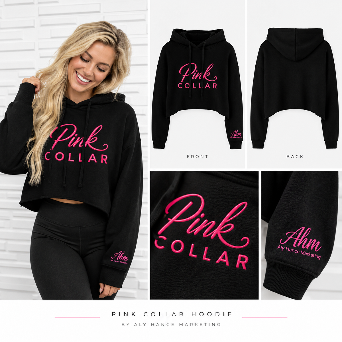 Pink Collar Cropped Fleece Hoodie