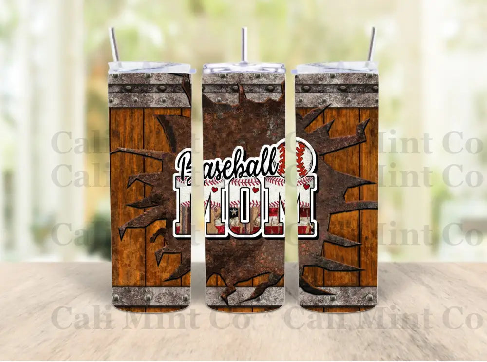 Baseball Mom Wood Tumbler Skinny