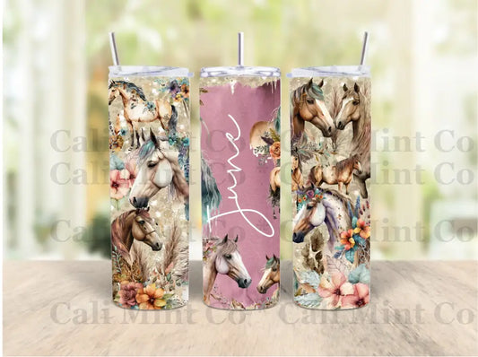 Boho Horse Design Custom Name Skinny Tumbler