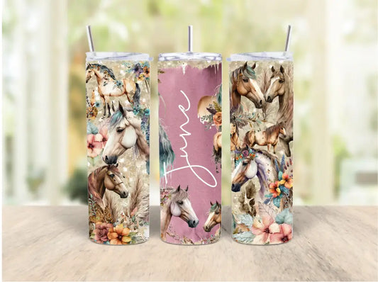 Boho Horse Design Custom Name Skinny Tumbler
