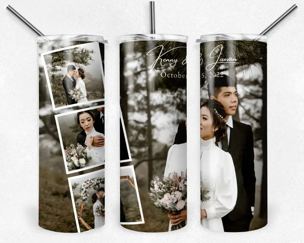 Custom Wedding Day Photo Tumbler Skinny Tumbler