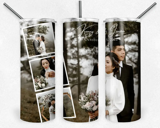 Custom Wedding Day Photo Tumbler Skinny Tumbler