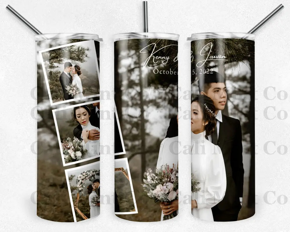 Custom Wedding Day Photo Tumbler Skinny Tumbler