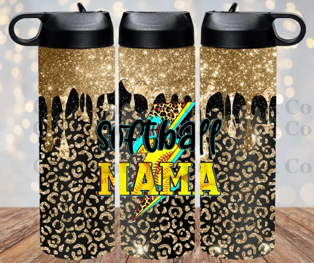 Gold Glitter Cheetah Softball Mom Tumbler Skinny Tumbler