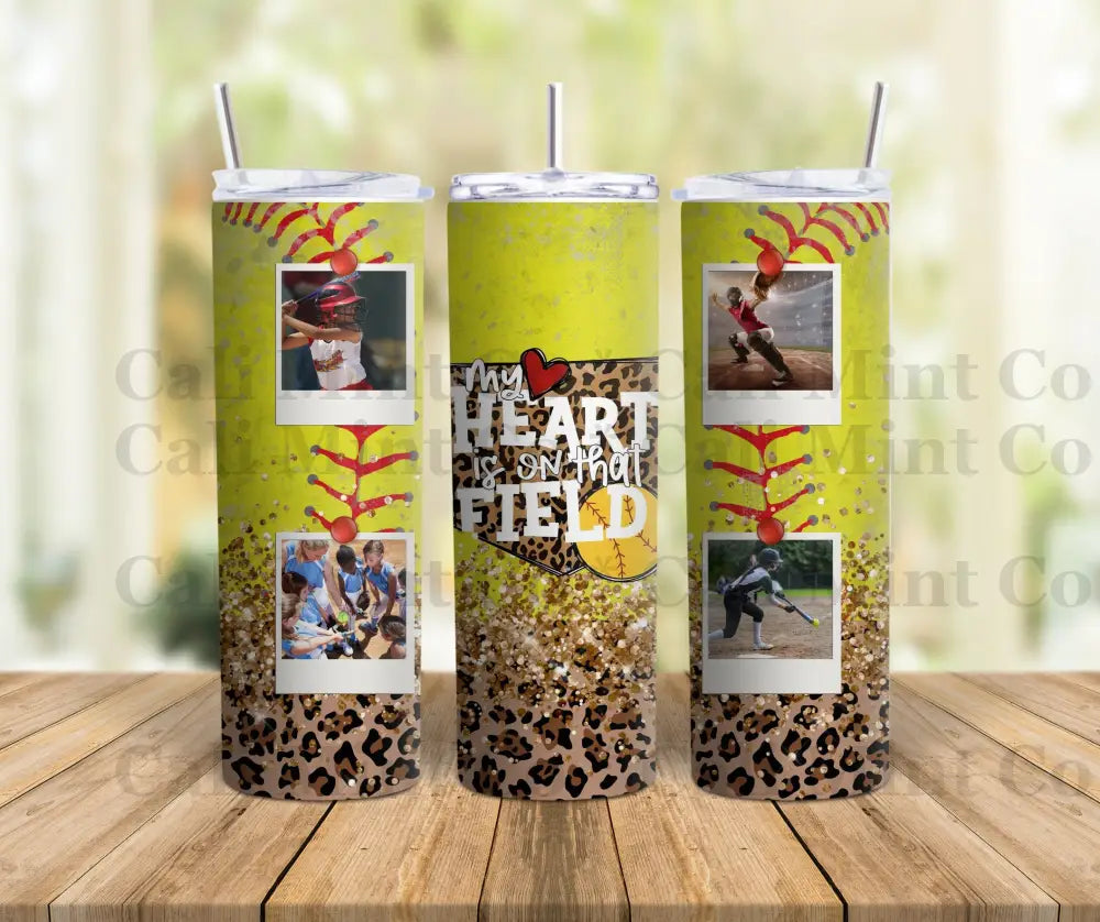 Heart On Softball Field Custom Photo Tumbler Skinny Tumbler