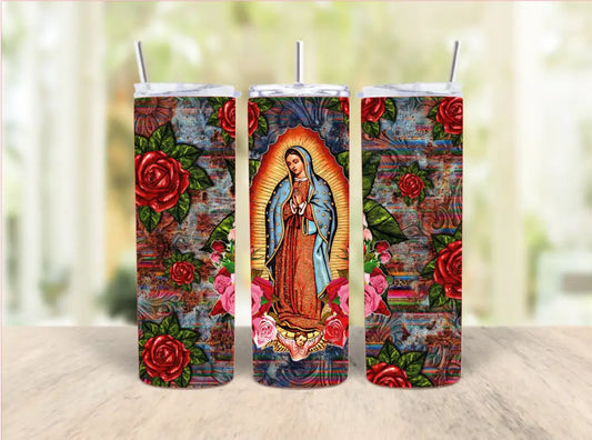 Lady Of Guadalupe Floral Tumbler Skinny Tumbler