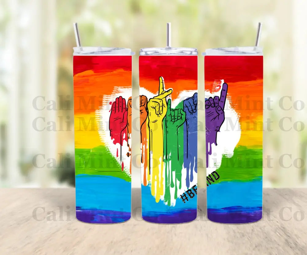 Pride Sign Hands Be Kind Tumbler Skinny Tumbler