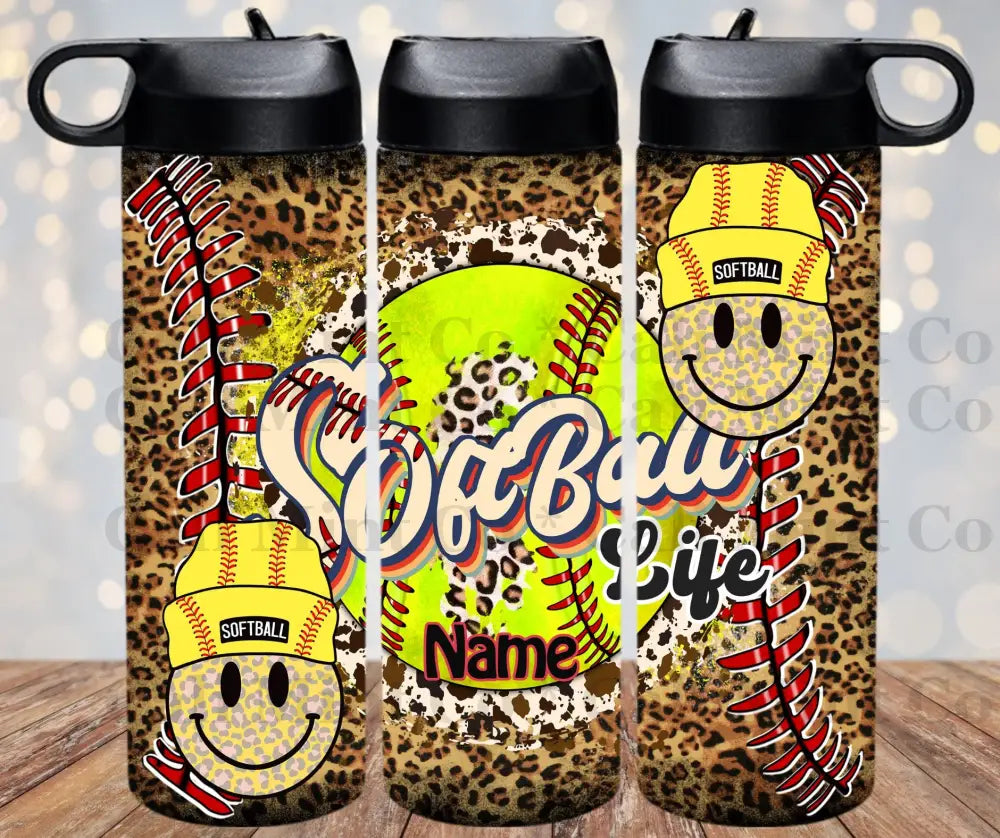 Softball Smiley Face Cheetah Tumbler Tumbler