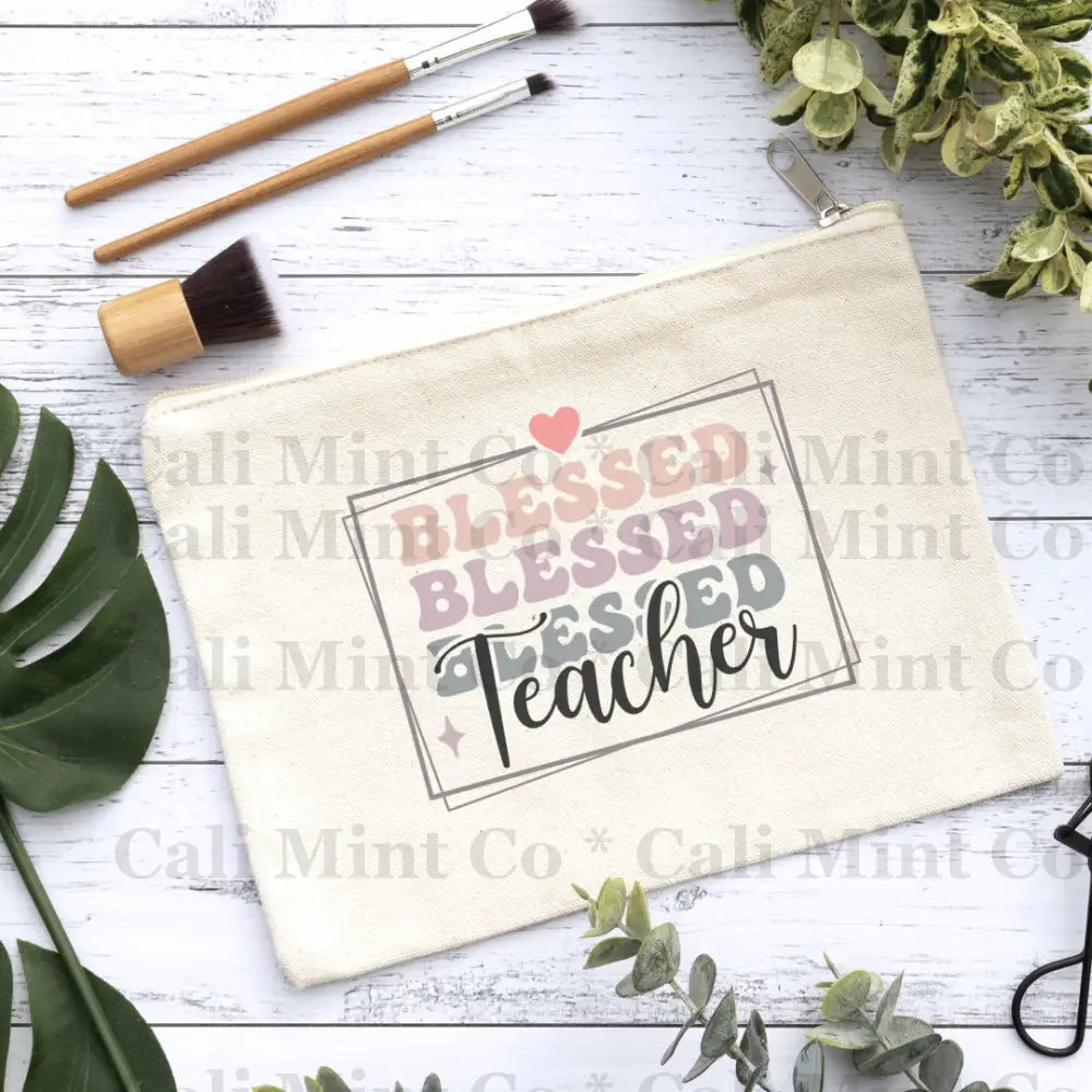 Teacher Blessed Canvas Makeup Bag Canvas Bag