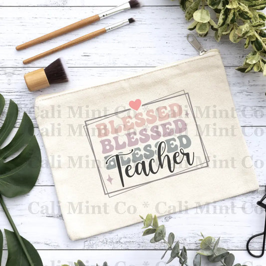 Teacher Blessed Canvas Makeup Bag Canvas Bag