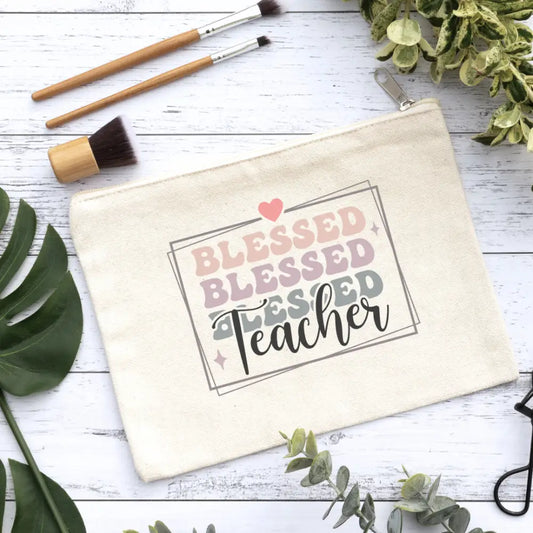 Teacher Blessed Canvas Makeup Bag Canvas Bag