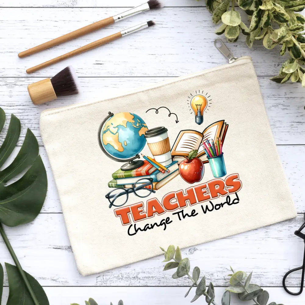 Teacher Change The World Canvas Makeup Bag Canvas Bag