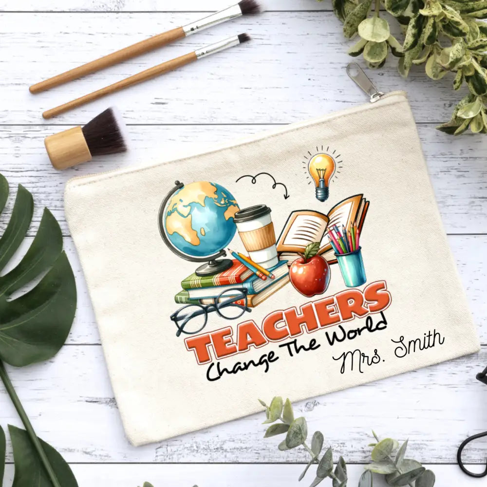 Teacher Change The World Canvas Makeup Bag Canvas Bag