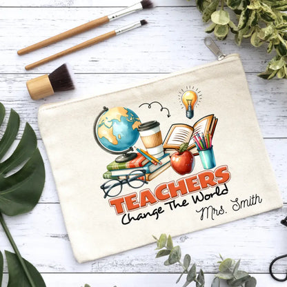 Teacher Change The World Canvas Makeup Bag Canvas Bag