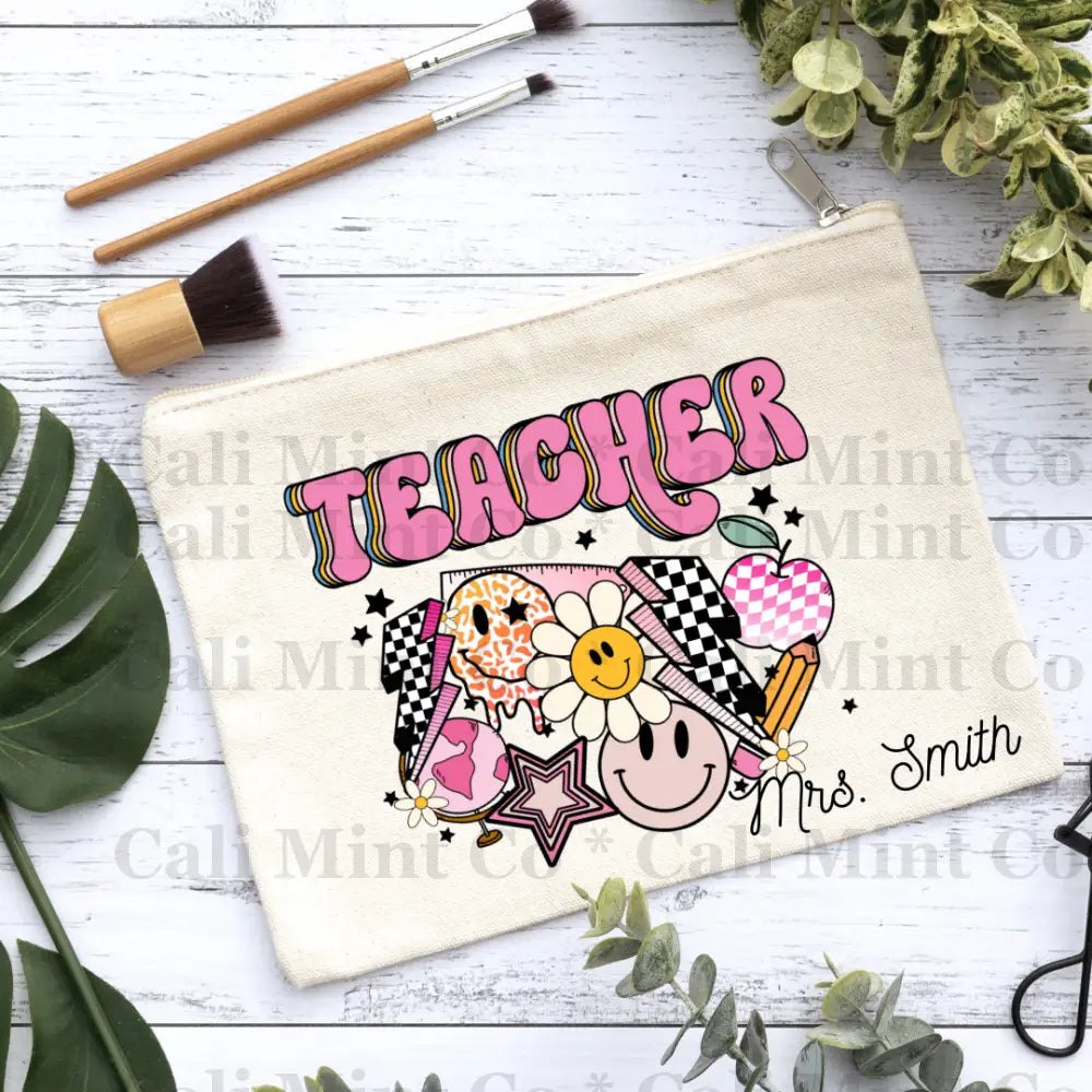 Teacher Checkered Canvas Makeup Bag Canvas Bag