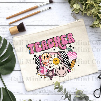 Teacher Checkered Canvas Makeup Bag Canvas Bag