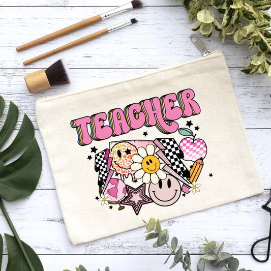 Teacher Checkered Canvas Makeup Bag Canvas Bag