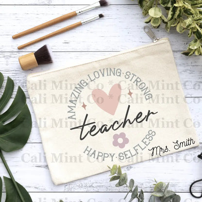 Teacher Heart Canvas Makeup Bag Canvas Bag