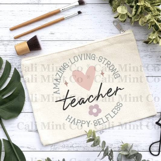 Teacher Heart Canvas Makeup Bag Canvas Bag