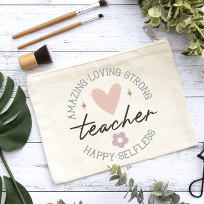 Teacher Heart Canvas Makeup Bag Canvas Bag