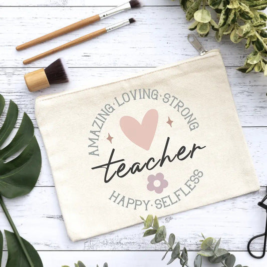 Teacher Heart Canvas Makeup Bag Canvas Bag