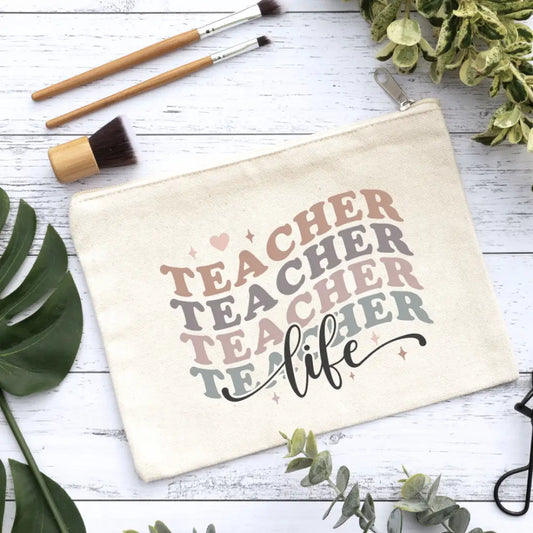 Teacher Life Stacked Print Canvas Makeup Bag Canvas Bag