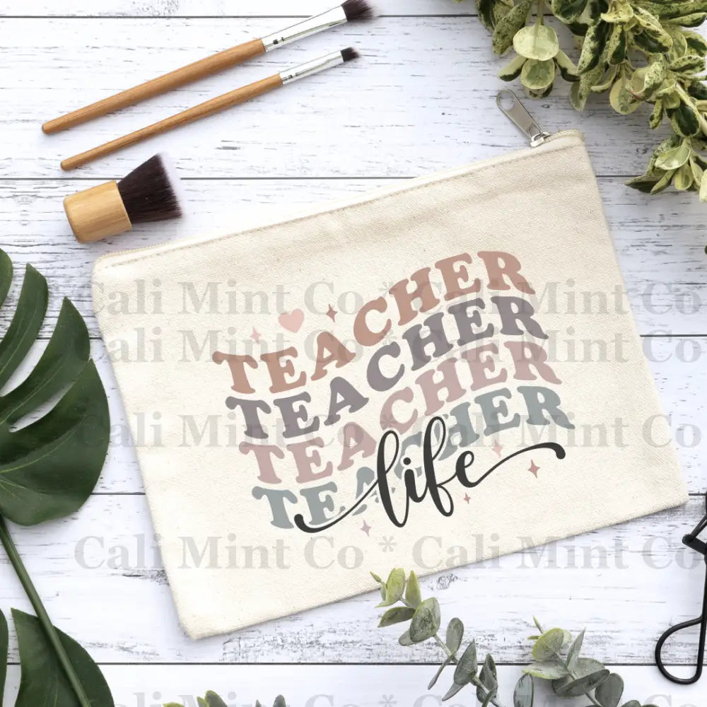 Teacher Life Stacked Print Canvas Makeup Bag Canvas Bag