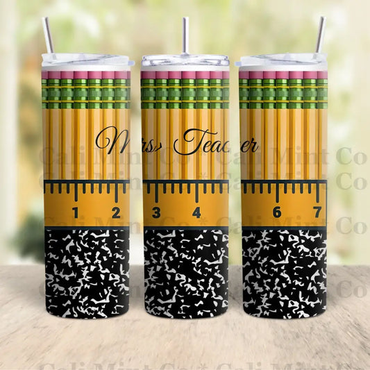 Teacher Pencil Design Tumbler With Custom Name Included Drinkware