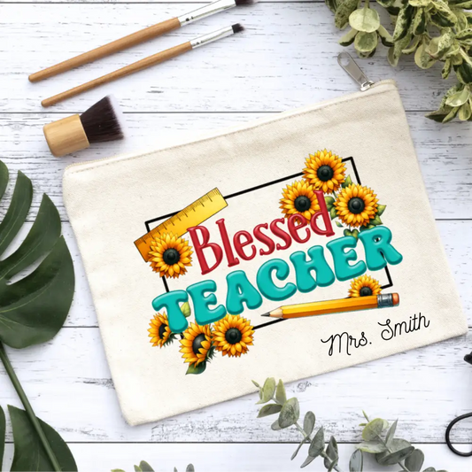 Teacher Sunflower Canvas Makeup Bag Canvas Bag